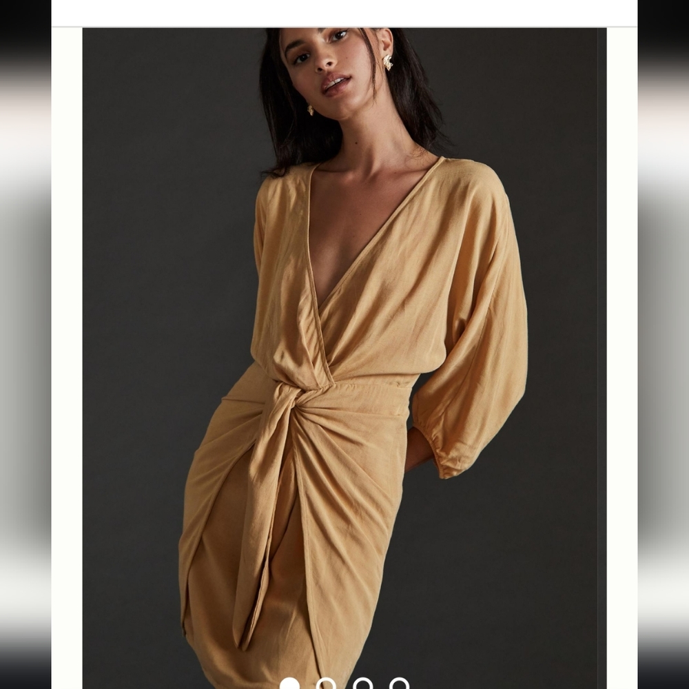 Anthropologie Puff Sleeve Wrap Mini Dress